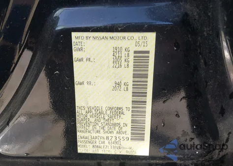 2015 Nissan Altima 2.5 S from USA, damaged, VIN 1N4AL3AP7FN873559